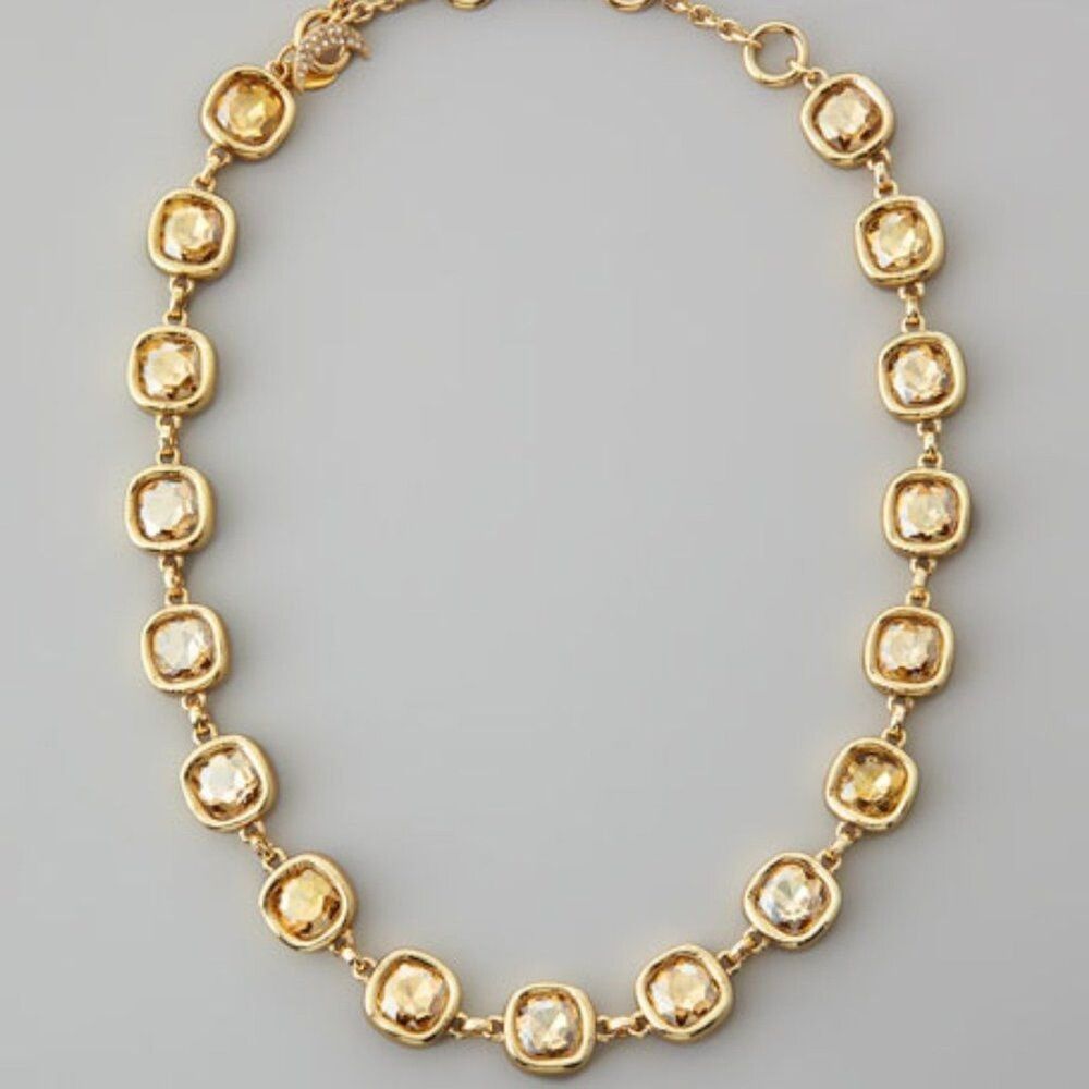 Lee Angel For Neiman Marcus Gold Crystal Cushion Necklace NWT 250.00